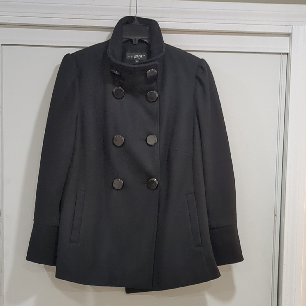 Black Rivet Classic Black Pea Coat